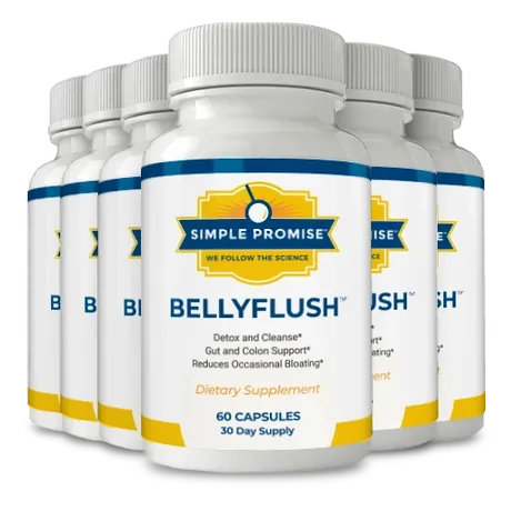 Six bottles of BellyFlush, a 180-day supply